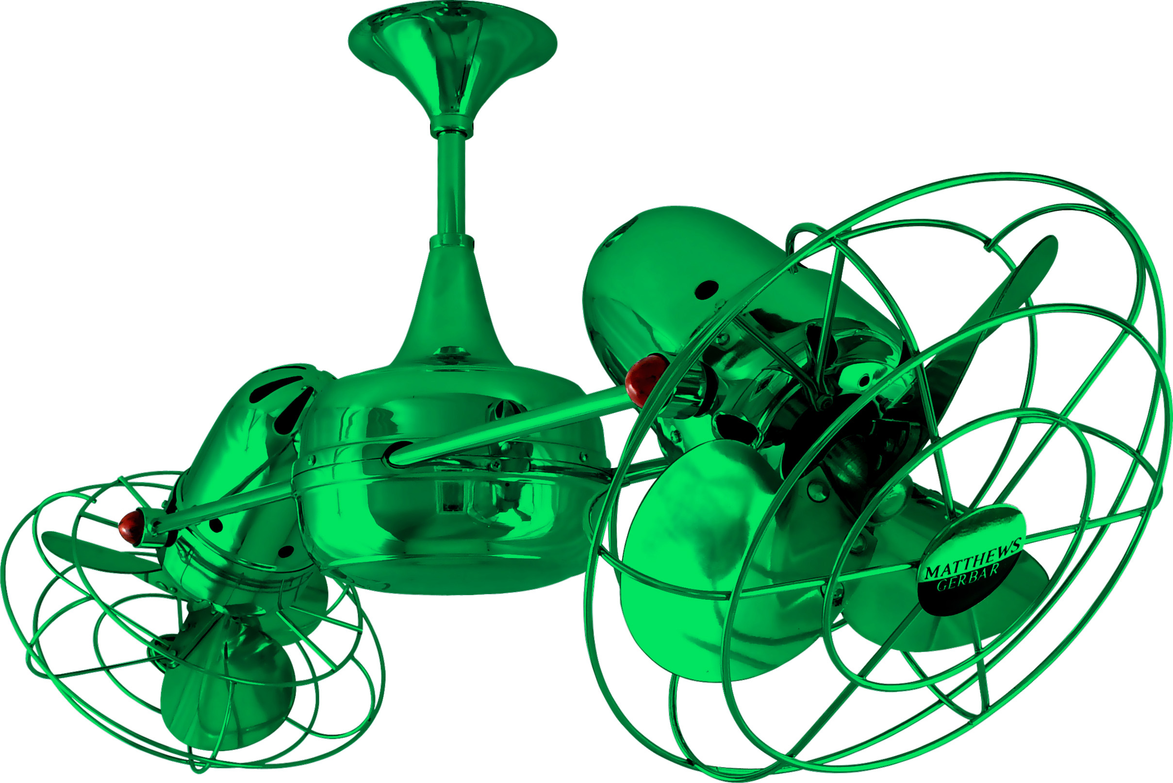 Duplo Dinamico Rotational Dual Head Ceiling Fan in Esmeralda / Green Finish with Metal Blades