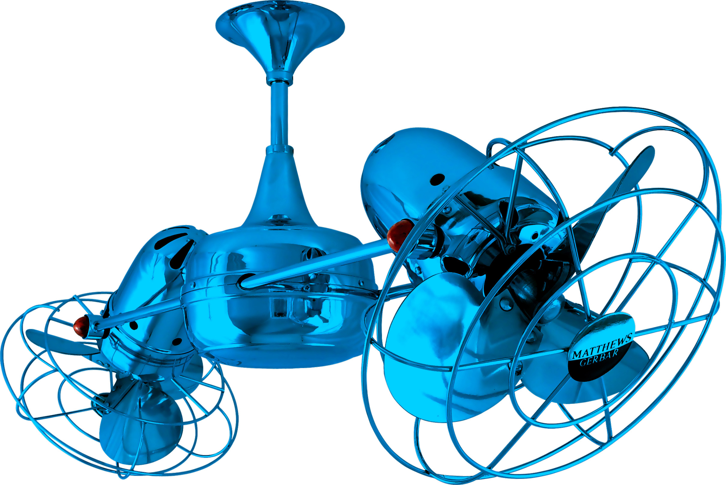 Duplo Dinamico Rotational Dual Head Ceiling Fan in Agua Marinha / Light Blue Finish with Metal Blades