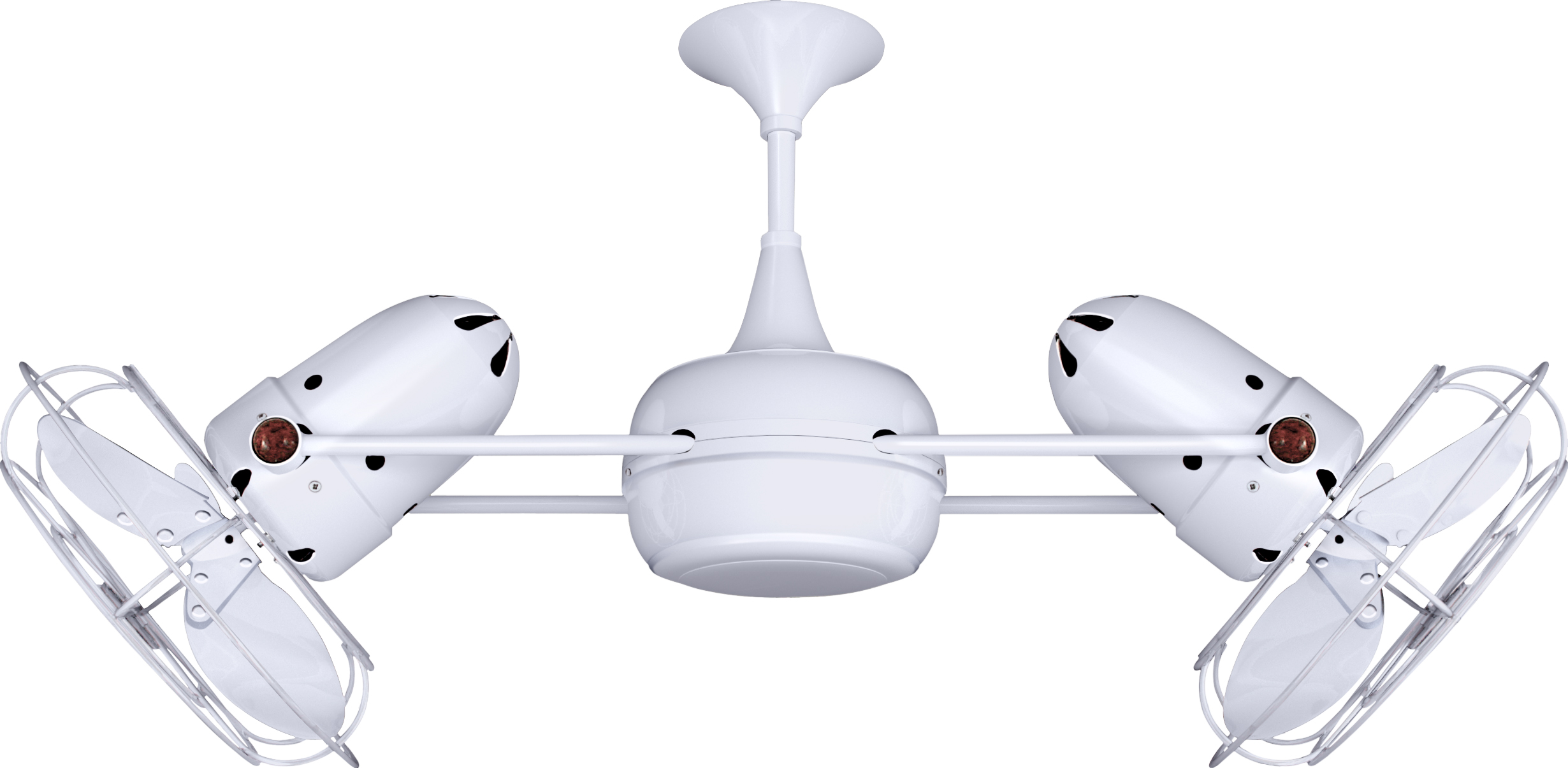 Duplo Dinamico rotational dual head ceiling fan in Gloss White finish with Metal blades made by Matthews Fan Company.