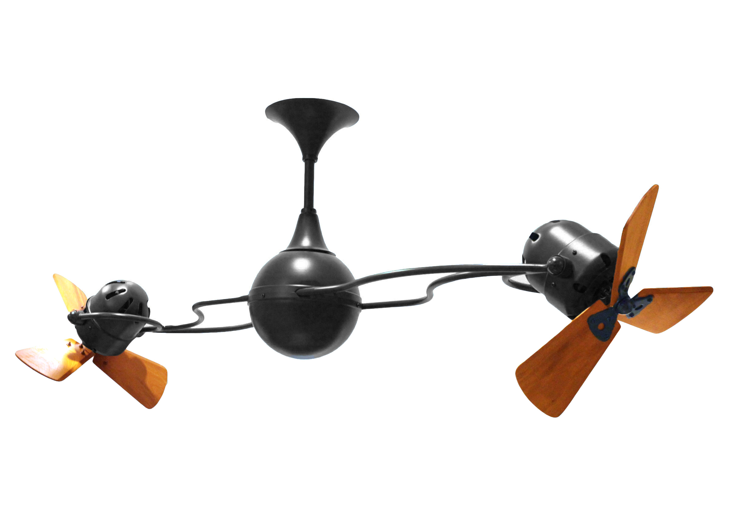 Italo Ventania Rotational Dual Head Ceiling Fan in Black Finish Mahogany Wood Blades