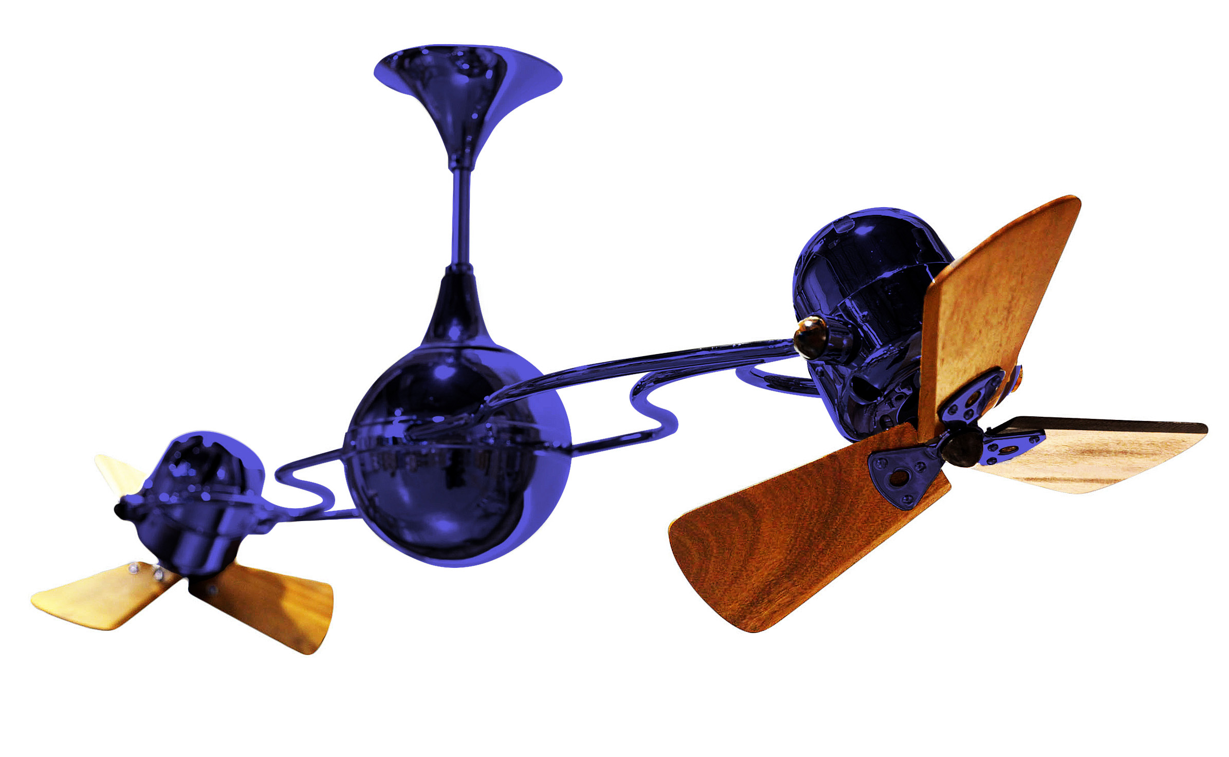 Italo Ventania Rotational dual Head Ceiling Fan in Safira / Blue Finish with Mahogany Wood Blades