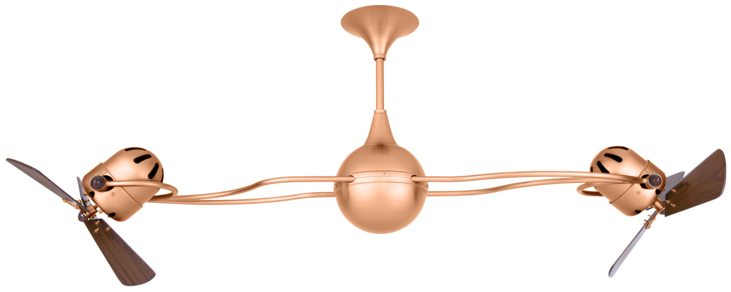 Italo Ventania rotational dual head ceiling fan in Polished Copp