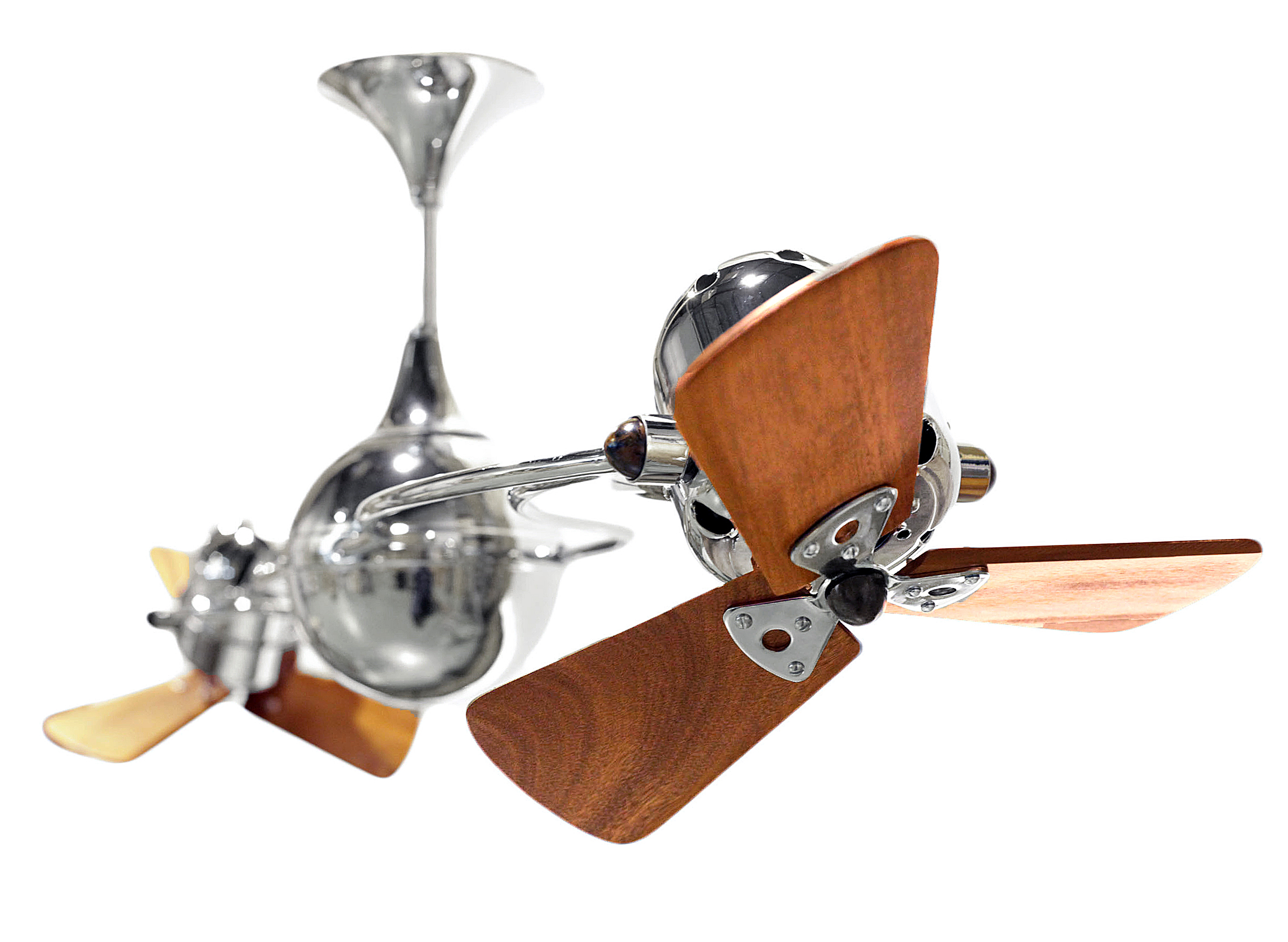Italo Ventania Rotational Dual Head Ceiling Fan in Polished Chrome Finish with Mahogany Wood Blades