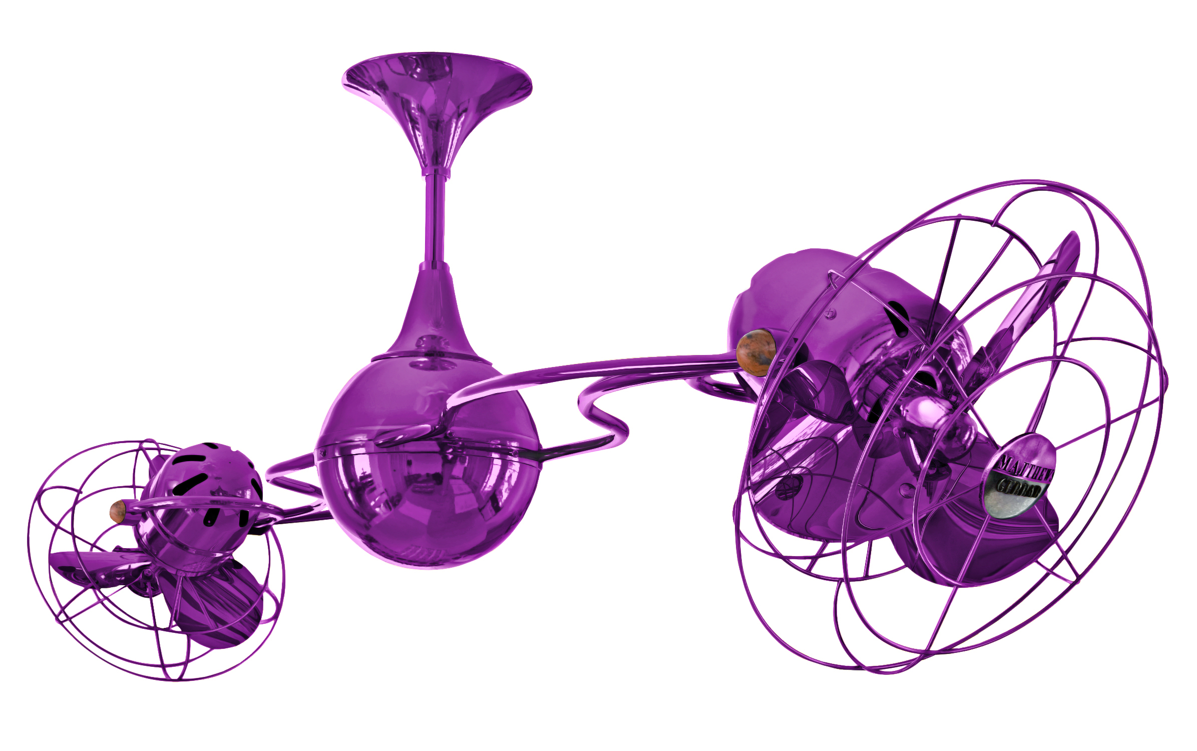 Italo Ventania rotational dual head ceiling fan in Light Purple / Ametista finish with Metal blades and decorative cage made by Matthews Fan Company.