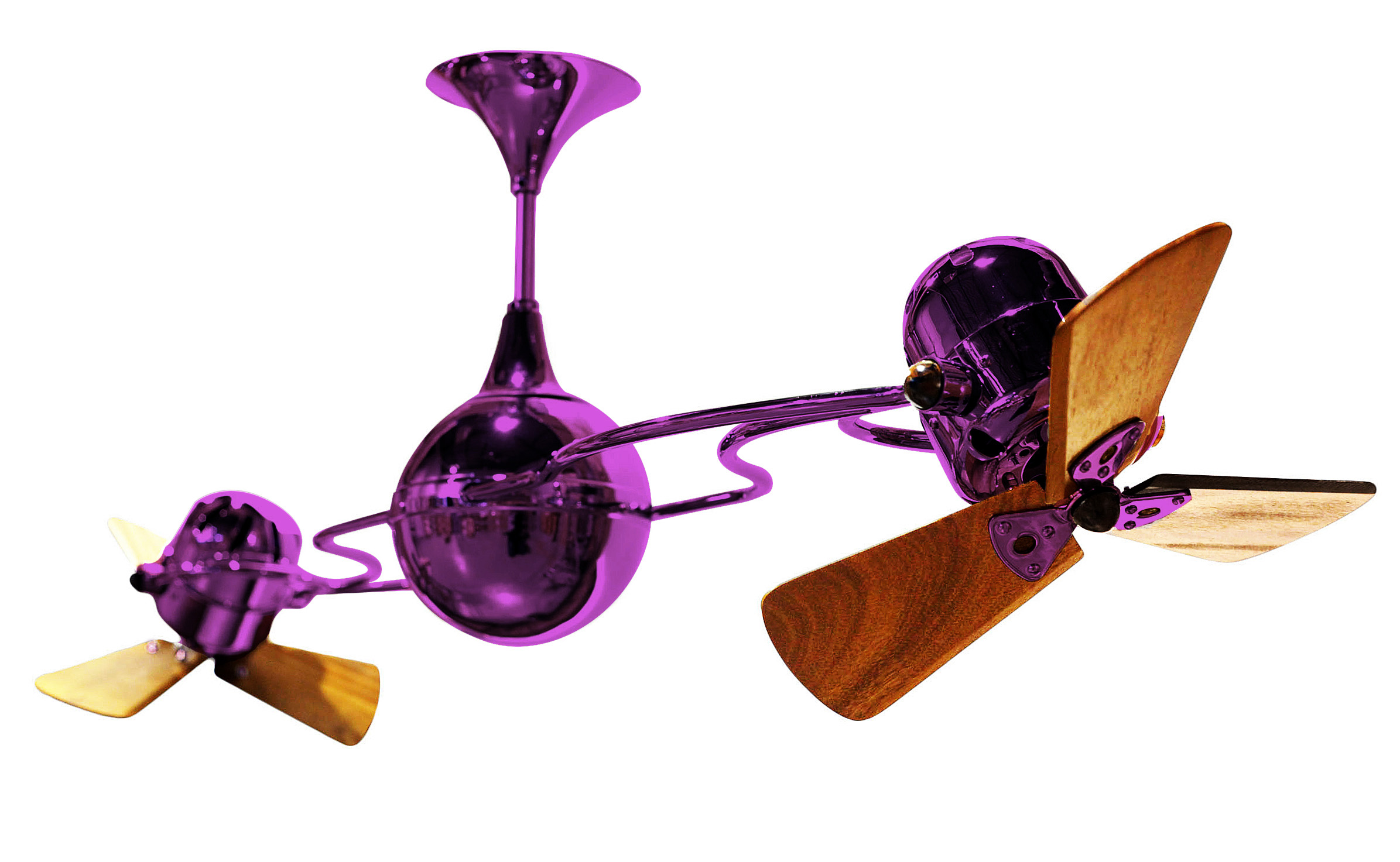 Italo Ventania Rotational Dual Head Ceiling Fan in Ametista / Light Purple Finish with Mahogany Wood Blades