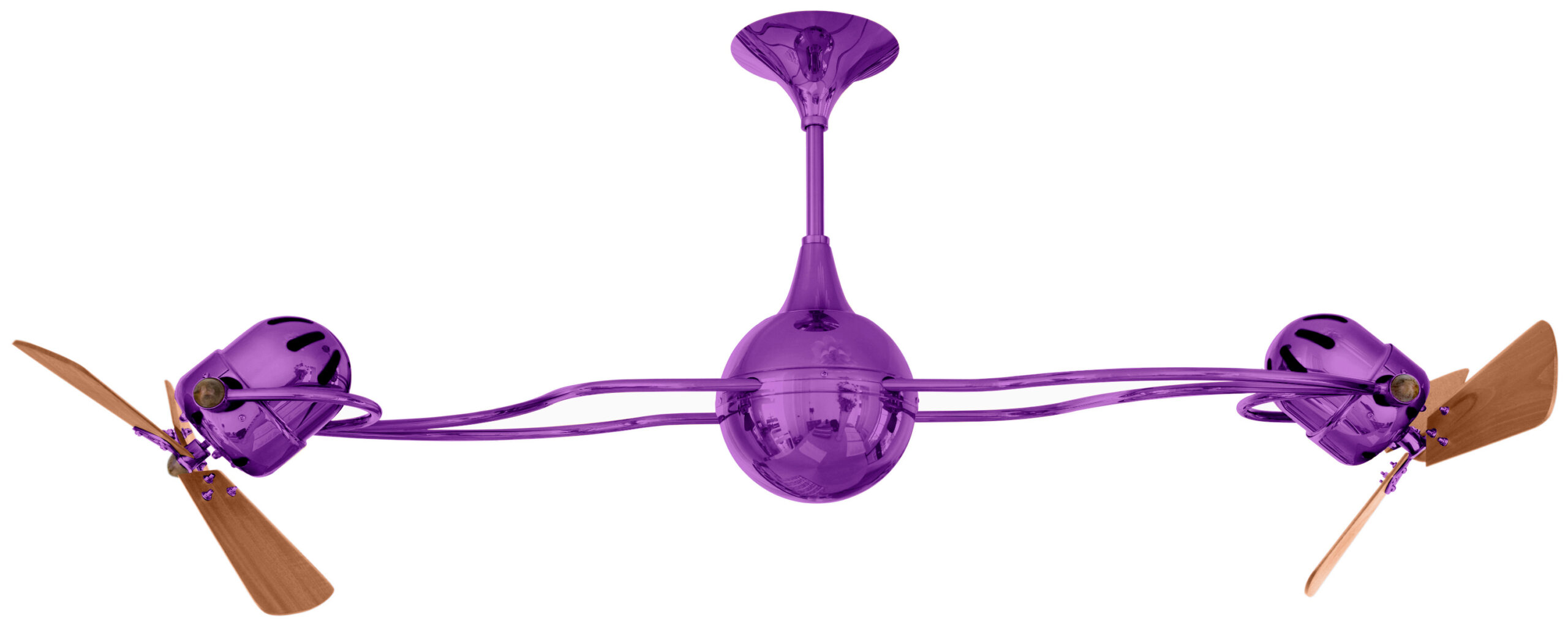 Italo Ventania rotational dual head ceiling fan in Light Purple / Ametista finish with solid mahogany wood blades made by Matthews Fan Company.
