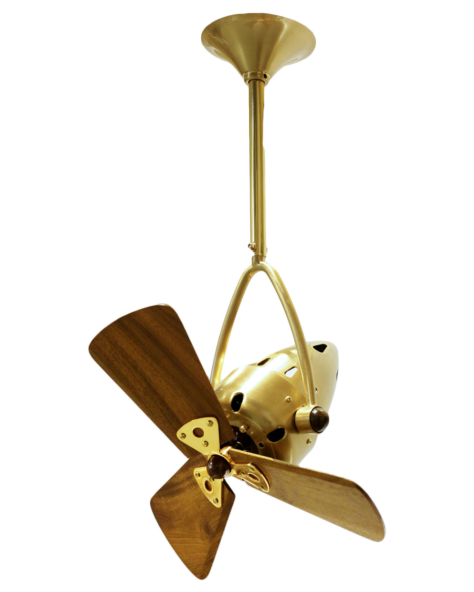 Jarold Direcional Ceiling Fan in Brushed Brass Finish with Mahogany Wood Blades