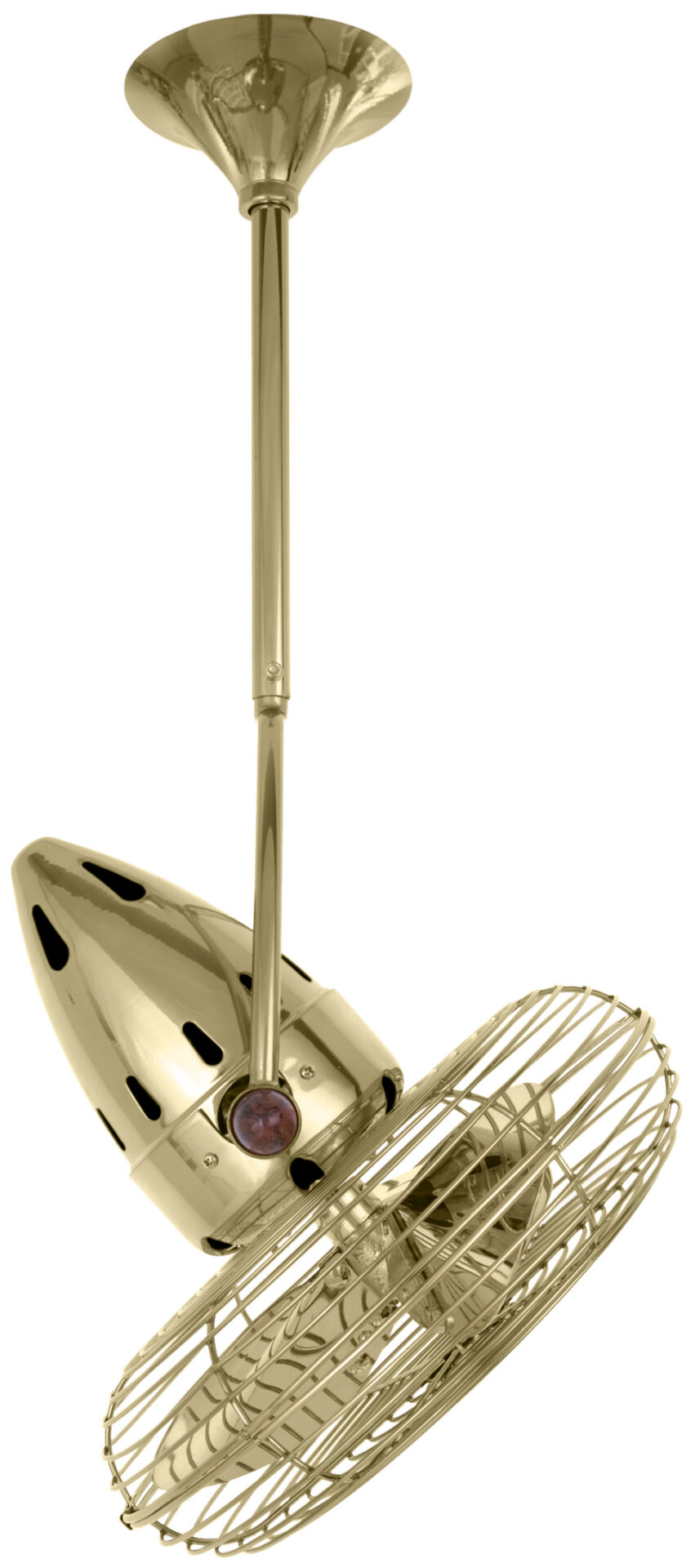 Jarold Direcional ceiling fan in Polished Brass finish with Metal blades with Decorative Guard made by Matthews Fan Company.