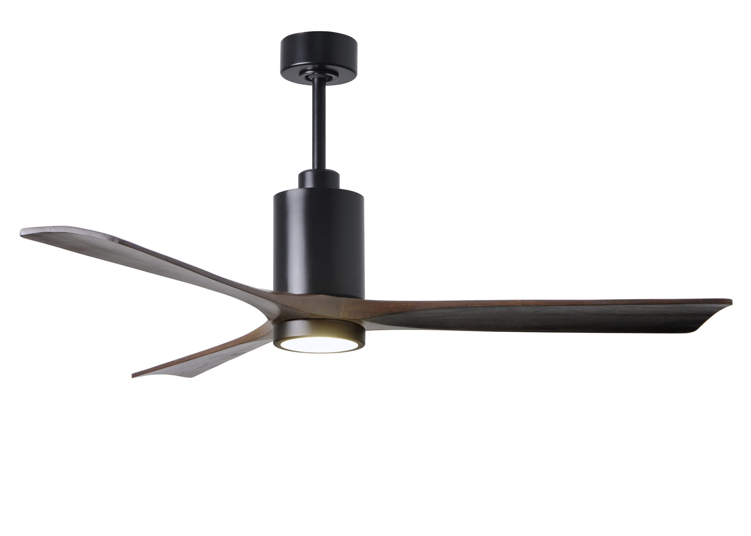 Patrícia-3 6-speed ceiling fan in Matte Black with 60” Walnut blades made by Matthews Fan Company.