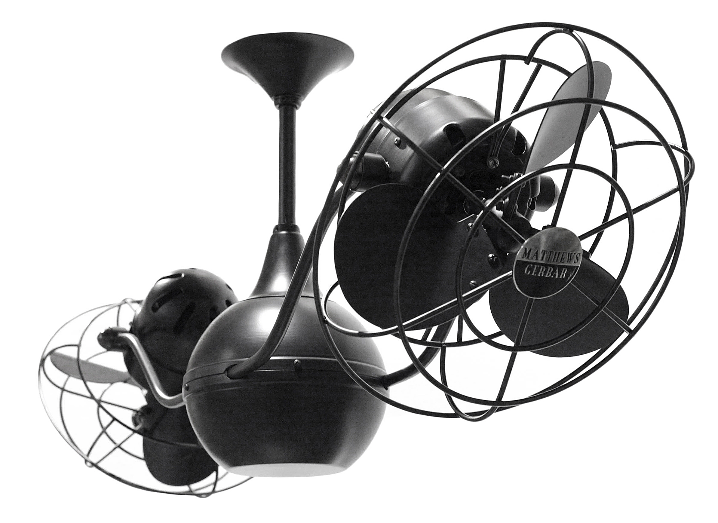 Vent-Bettina Rotational Dual Head Ceiling Fan in Black Finish with Metal Blades and Decorative Cage