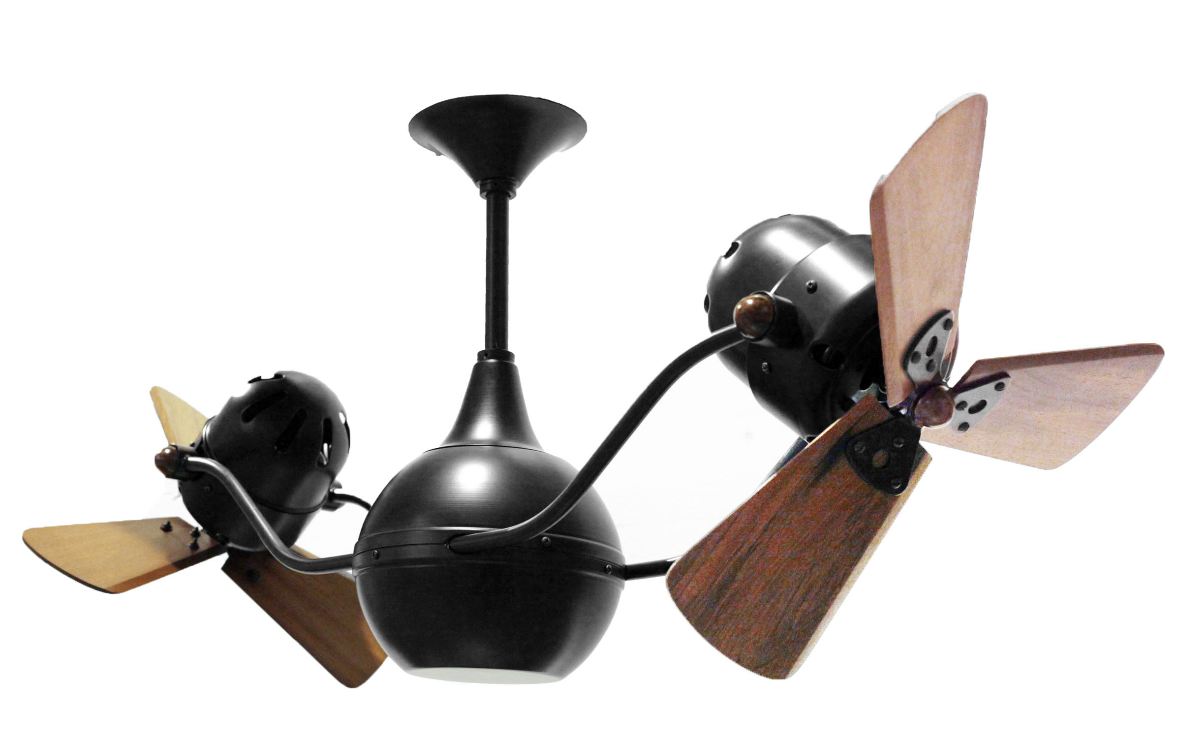 Vent-Bettina Rotational Dual Head Ceiling Fan in Black Finish with Mahogany Wood Blades