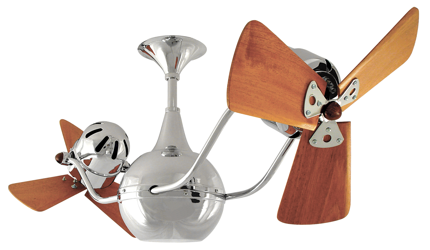 Vent-Bettina Rotational Dual Head Ceiling Fan in Polished Chrome Finish with Mahogany Wood Blades