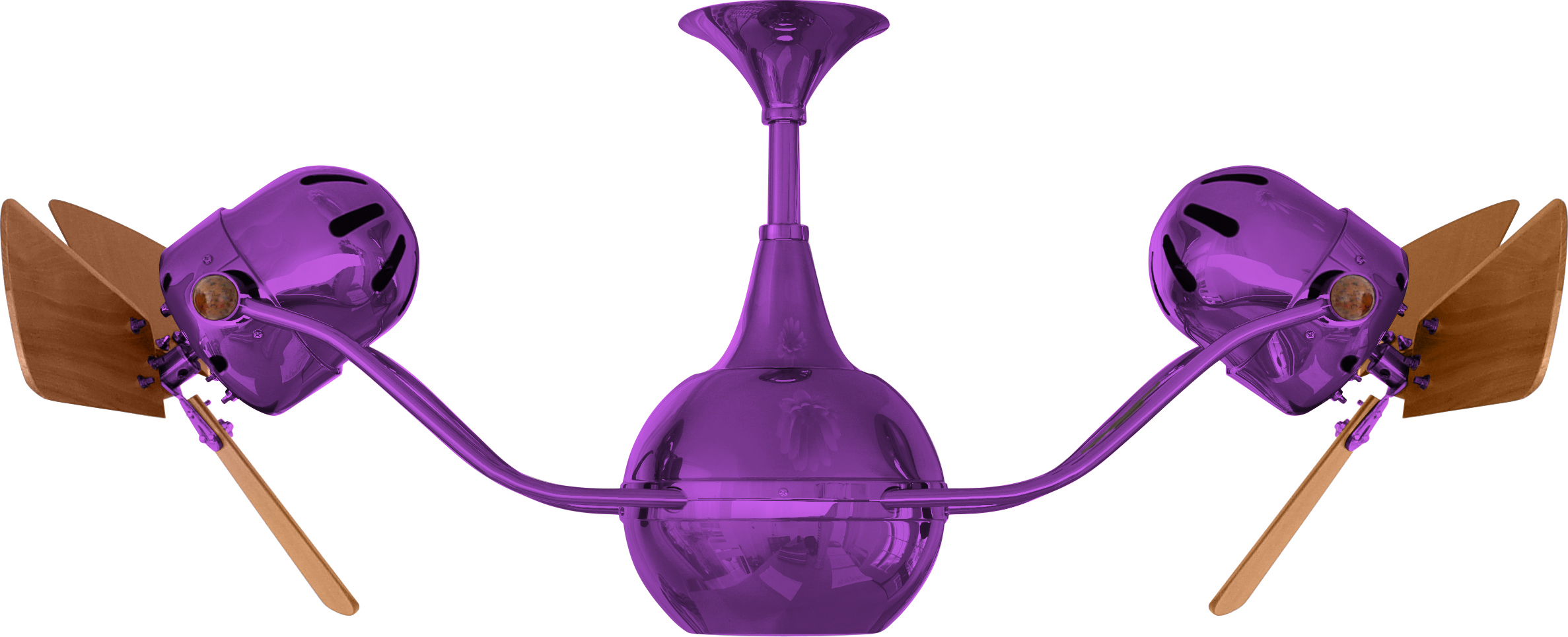 Vent-Bettina rotational dual head ceiling fan in Light Purple / Ametista finish with solid Mahogany wood blades made by Matthews Fan Company.